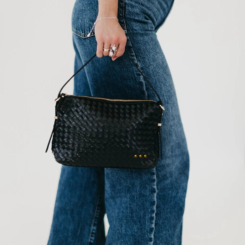 PRETTY SIMPLE - HARPER HOBO SLOUCHY WOVEN SHOULDER BAG - BLACK