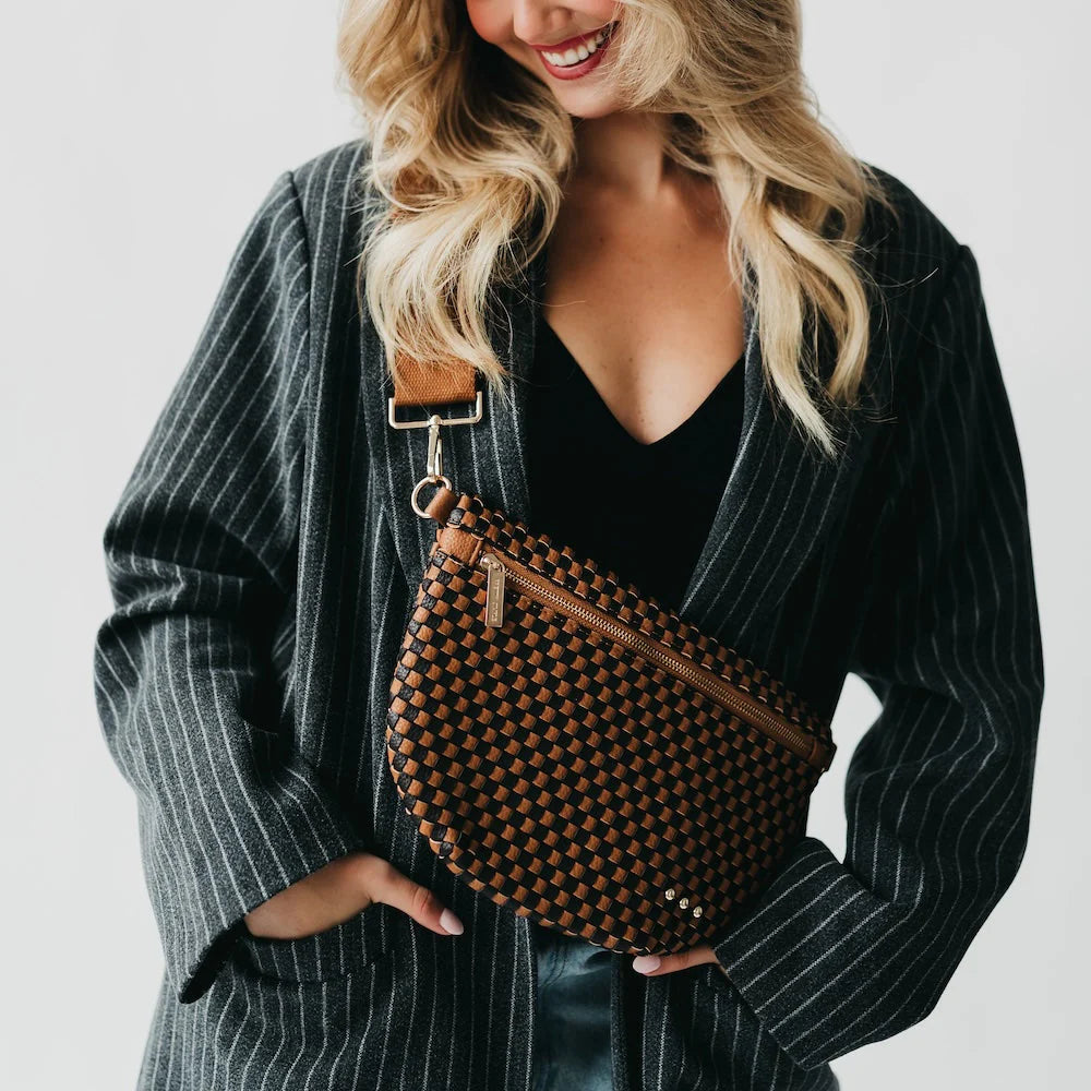 PRETTY SIMPLE - WESTLYN WOVEN BUM BAG  - WOVEN CHECKERED COFFEE