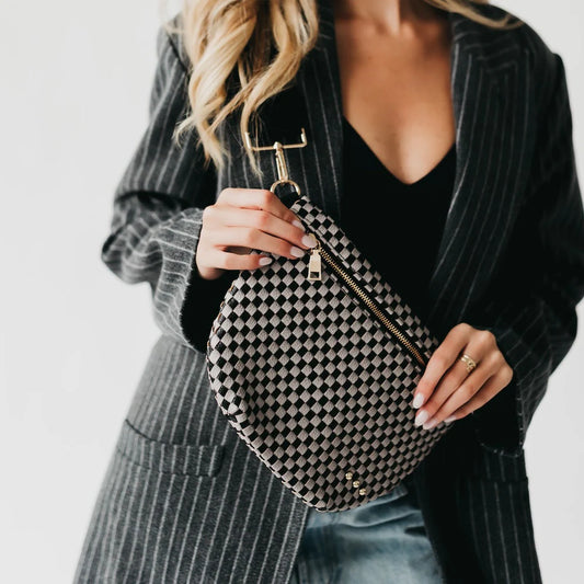PRETTY SIMPLE - WESTLYN WOVEN BUM BAG  - WOVEN CHECKERED LIGHT GRAY NAVY